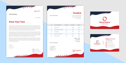 Stationer set design template, letterhead template design, invoice template vector
