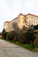 Fototapeta na wymiar Mikulov city view on the streets and castle architecture at early spring