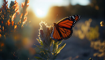 One Monarch Butterfly - obrazy, fototapety, plakaty