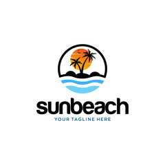 Sun Beach Logo Design Vector
