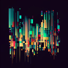 black abstract background with colorful squares. AI Generative Art.