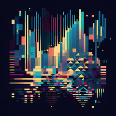 black abstract background with colorful squares. AI Generative Art.