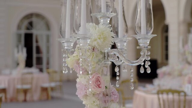 Decorated with flowers venue for celebrating luxury wedding