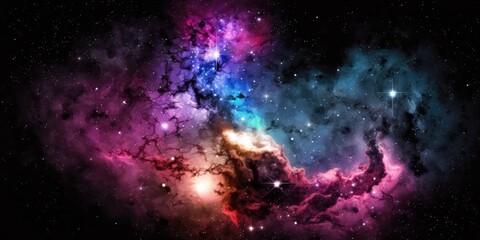 Fototapeta premium Universe, galaxy, space background. Nebula, planets, starts, suns, and planets colorful wallpaper. Science, astronomy telescope view.