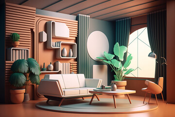AI-Generated 3D Render of a Modern Home Interior: Creative Visual Artwork with Colorful Textures and Patterns