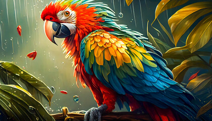 Fototapeta premium Spectacular Tropical Dreamlike Avian. Marvelous Unearthly Bird. Generative AI
