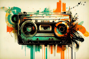 Vintage musical background.  retro music poster design.  Generative AI.