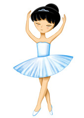 Cute little ballerina wearing blue toto  children's illustration isolated on transparent background © Iuliia