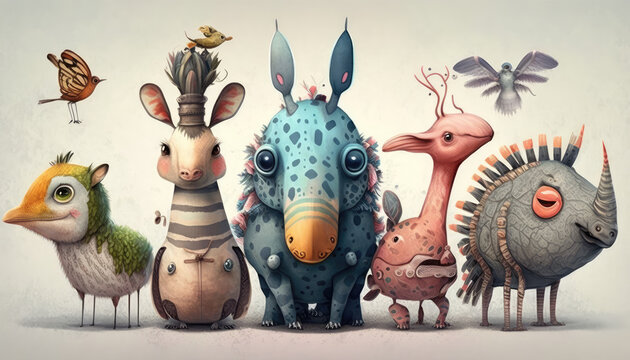 "Whimsical Children's Book Illustration" - a playful and imaginative wallpaper background featuring an illustration of animals or characters in the style of a children's book
