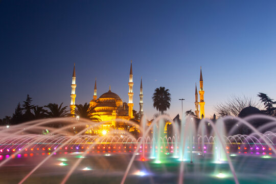 Blue Mosque and Hagia Sophia Mosque Drone Photo, Eminonu Fatih, Istanbul Turkiye	