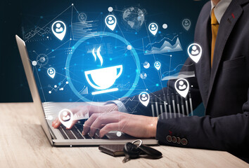 Business hand working on laptop, successful business concept