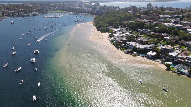 Aerial drone view of Port Hacking and Gunnamatta Bay in the Sutherland Shire, Sydney NSW Australia during summer on a sunny day