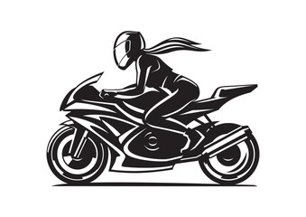 A girl in a helmet rides a motorcycle with flowing hair
