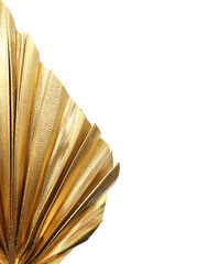 Gold palm leave. Spring card. Wedding invitation. Mock up. White background. High quality photo