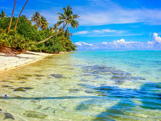 Bora Bora Tropical paradise, Idyllic turquoise beach in French Polynesia, Tahiti - obrazy, fototapety, plakaty