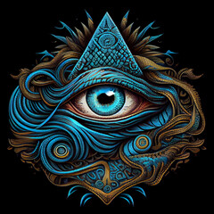 Blue eye of Providence. All Seeing Eye Of God. AI generative.