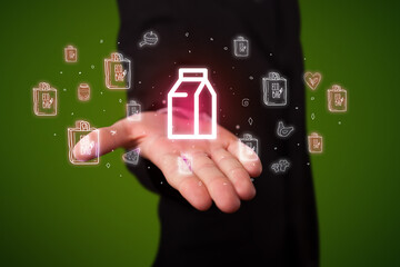 Hand holding food related icons