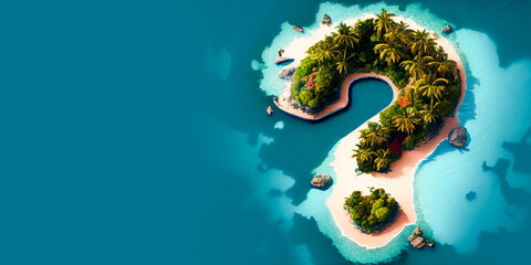 Tropical island with a question mark shape; travel and freedom concepts, made with generative AI