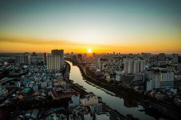 Fototapeta na wymiar Top View of Ho Chi Minh City at sunset - Vietnam