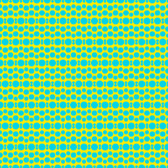 Pattern of circles of different sizes in blue on a yellow background.