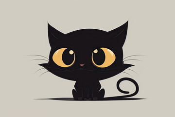 illustration black cat with big eyes, cartoon
