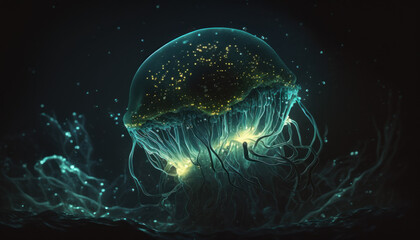 jellyfish underwater blue light coral Generative AI, Generativ, KI