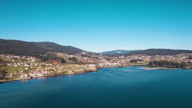 Aerial view of Combarro, beautiful coastal village in Pontevedra,Galicia,Spain. High quality 4k footage.
