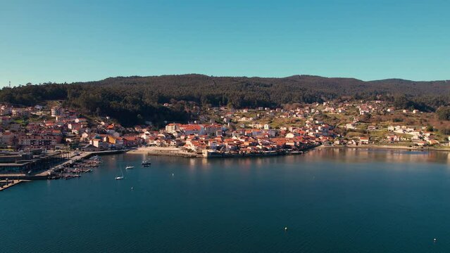 Aerial view of Combarro, beautiful coastal village in Pontevedra,Galicia,Spain. High quality 4k footage.