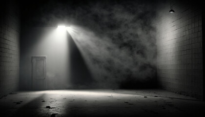 Dark Room with Spotlight and Concrete Floor - Smoky Background.generative ai 