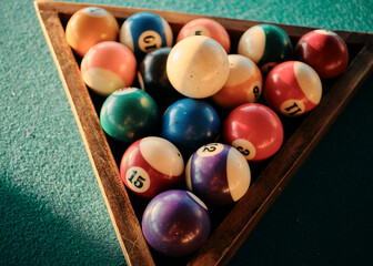 billiard table with balls