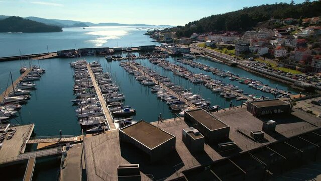 Aerial view of Combarro, beautiful coastal village in Pontevedra,Galicia,Spain. High quality 4k footage.