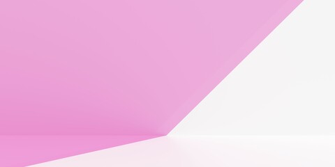 Abstract minimal modern room with pink and white diagonal divided walls and floor, product display background