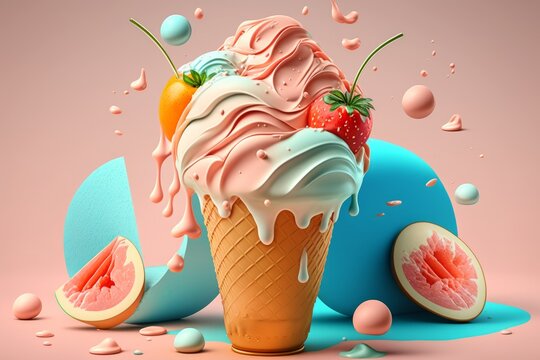 Summery Ice Cream Images with Refreshing Flavors and Melting Texture. AI Generative.