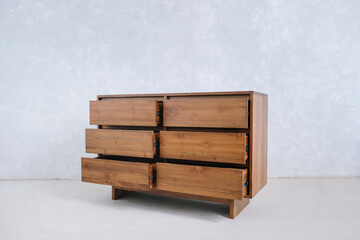 large nightstand with six drawers made of teak wood for home decoration