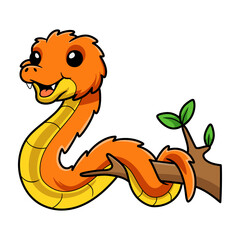 Cute orange spiny bush viper cartoon on tree branch