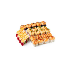 set baked sushi rolls white background isolated 