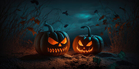 a spooky carved pumpkin for halloween, Generative AI