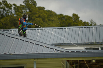 worker spraying mould killer
