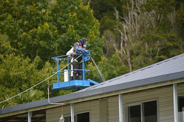 worker spraying mould killer