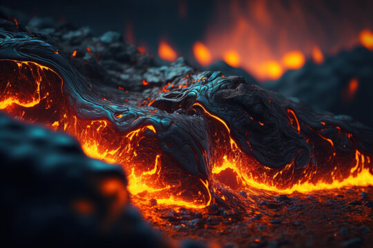 closeup image of glowing molten lava, generative ai