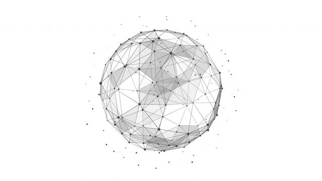 Technology Plexus sphere background from animated lines and dots with flowing particles. Looping seamless space geometrical backdrop