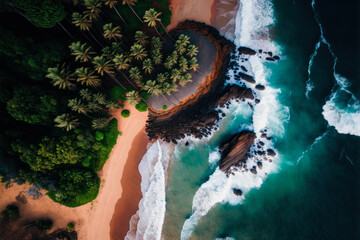 aerial view of a tropical beach in Kauai, generative ai