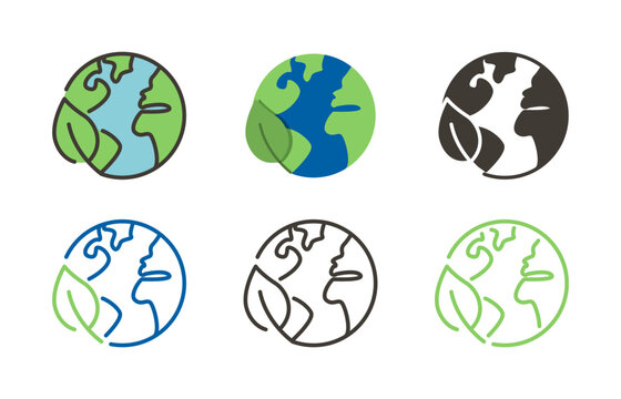 Planet earth with leaf vector thin line icon outline linear stroke illustration. Eco environmentaly friendly sustainable world