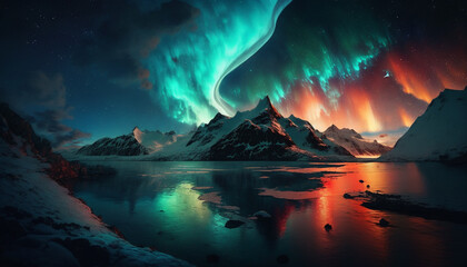 Naklejka premium sunset over the lake