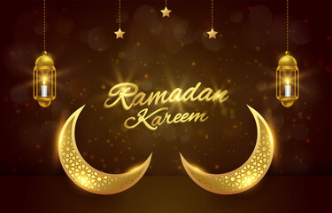 elegant ramadan kareem illustration banner with shiny luxury light islamic ornament and abstract gradient red and brown background design