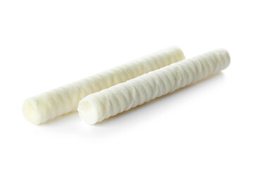 Fototapeta na wymiar Delicious wafer rolls isolated on white background