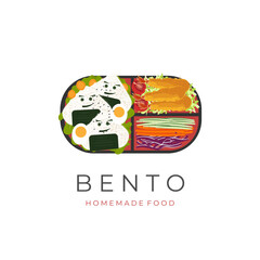 Kids Bento Box Lunch Box Vector Illustration Logo With Healthy Onigiri Tempura Ebi Furai And Vegetable Filling