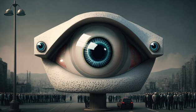 Big eye watching over the whole society created with Generative AI technology