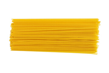 Uncooked spaghetti isolated on white background. Closeup of pasta.