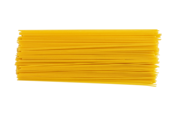 Uncooked spaghetti isolated on white background. Closeup of pasta.